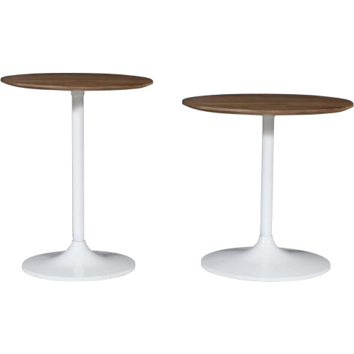 Remy Pedestal Accent End Table in Wood & White Iron (Set of 2)